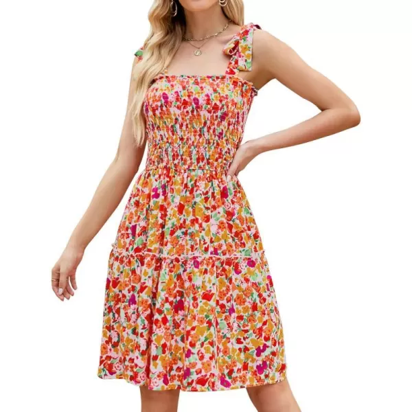 imageZESICA Womens 2023 Summer Boho Floral Printed Spaghetti Strap Square Neck Ruffle A Line Swing Beach Mini DressRedyellow