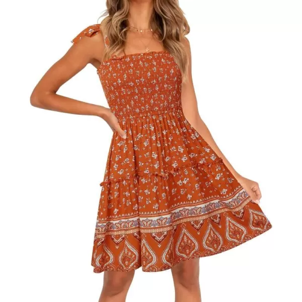 imageZESICA Womens 2023 Summer Boho Floral Printed Spaghetti Strap Square Neck Ruffle A Line Swing Beach Mini DressTangerine