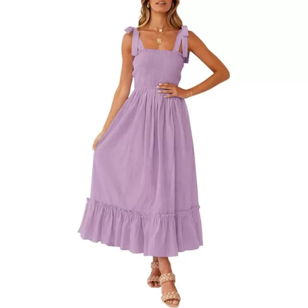 imageZESICA Womens 2023 Summer Boho Spaghetti Strap Square Neck Solid Color Ruffle A Line Beach Long Maxi DressLavender