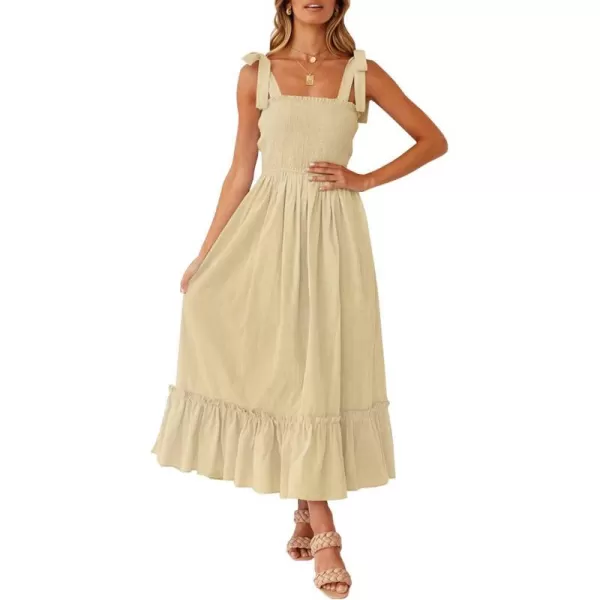 imageZESICA Womens 2023 Summer Boho Spaghetti Strap Square Neck Solid Color Ruffle A Line Beach Long Maxi DressLightyellow