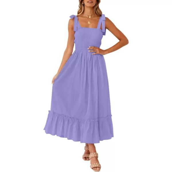 imageZESICA Womens 2023 Summer Boho Spaghetti Strap Square Neck Solid Color Ruffle A Line Beach Long Maxi DressPurple