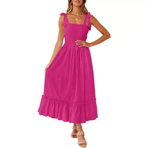 imageZESICA Womens 2023 Summer Boho Spaghetti Strap Square Neck Solid Color Ruffle A Line Beach Long Maxi DressRose
