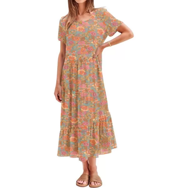 imageZESICA Womens 2023 Summer Floral Short Sleeve Crew Neck Loose Tiered Swing Midi DressZESICA Womens 2023 Summer Floral Short Sleeve Crew Neck Loose Tiered Swing Midi Dress