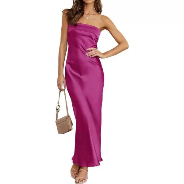imageZESICA Womens 2023 Summer Satin Strapless Dress Sexy Backless Bodycon Wedding Cocktail Party Maxi DressesEggplant