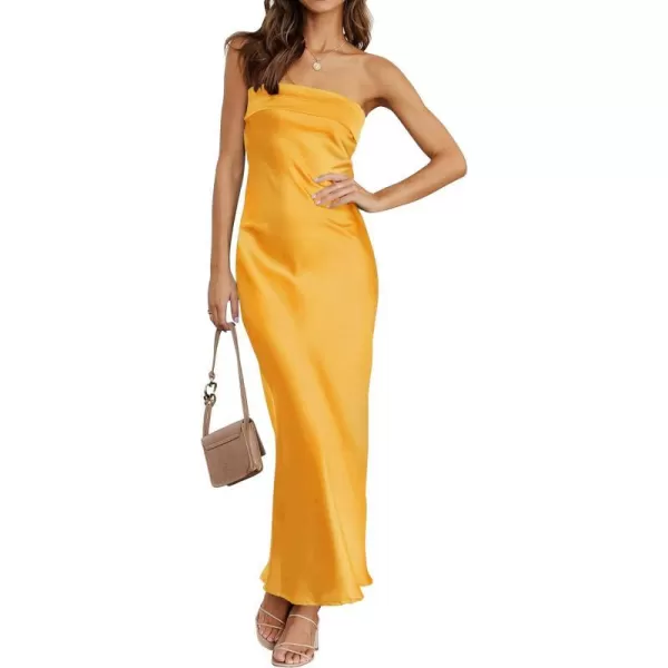 imageZESICA Womens 2023 Summer Satin Strapless Dress Sexy Backless Bodycon Wedding Cocktail Party Maxi DressesGold