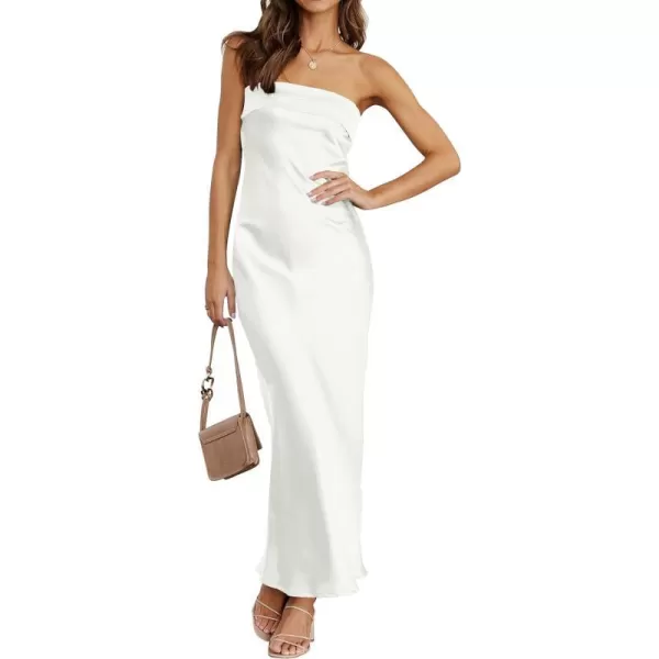 imageZESICA Womens 2023 Summer Satin Strapless Dress Sexy Backless Bodycon Wedding Cocktail Party Maxi DressesIvory