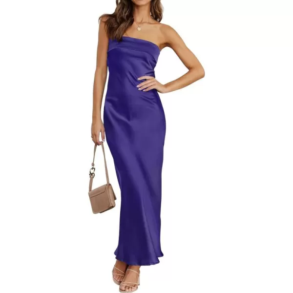 imageZESICA Womens 2023 Summer Satin Strapless Dress Sexy Backless Bodycon Wedding Cocktail Party Maxi DressesNavy