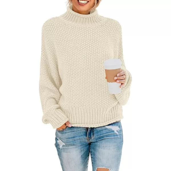 imageZESICA Womens 2023 Turtleneck Batwing Sleeve Loose Oversized Chunky Knitted Pullover Sweater Jumper TopsApricot