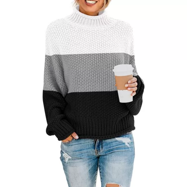 imageZESICA Womens 2023 Turtleneck Batwing Sleeve Loose Oversized Chunky Knitted Pullover Sweater Jumper TopsB Black