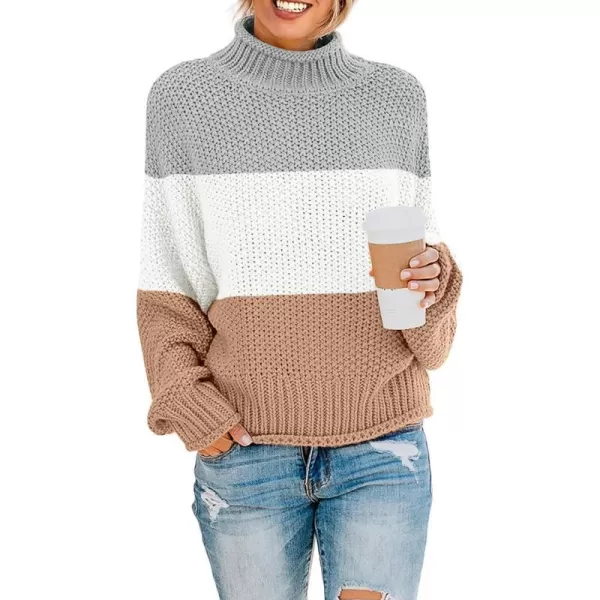 imageZESICA Womens 2023 Turtleneck Batwing Sleeve Loose Oversized Chunky Knitted Pullover Sweater Jumper TopsB Khaki
