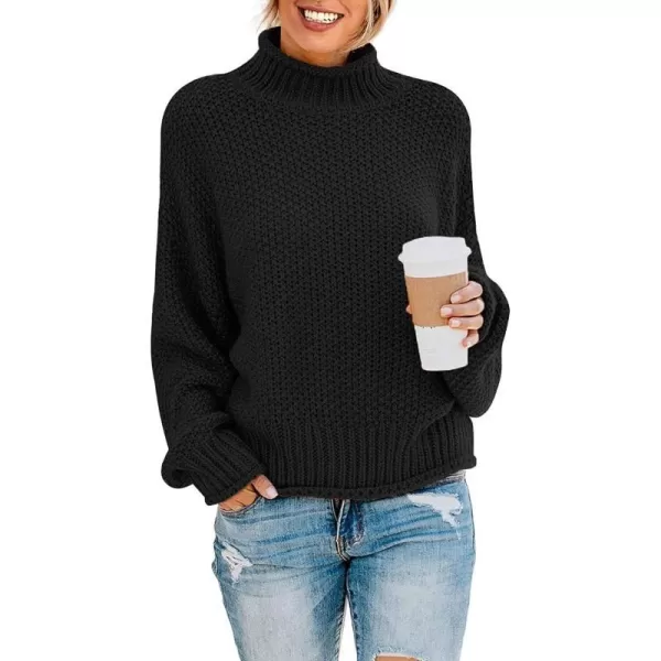 imageZESICA Womens 2023 Turtleneck Batwing Sleeve Loose Oversized Chunky Knitted Pullover Sweater Jumper TopsBlack