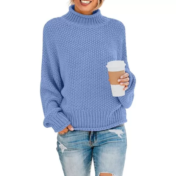imageZESICA Womens 2023 Turtleneck Batwing Sleeve Loose Oversized Chunky Knitted Pullover Sweater Jumper TopsBlue