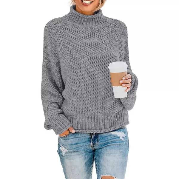 imageZESICA Womens 2023 Turtleneck Batwing Sleeve Loose Oversized Chunky Knitted Pullover Sweater Jumper TopsGrey2