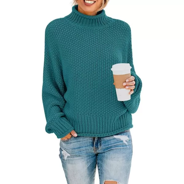 imageZESICA Womens 2023 Turtleneck Batwing Sleeve Loose Oversized Chunky Knitted Pullover Sweater Jumper TopsPeacock