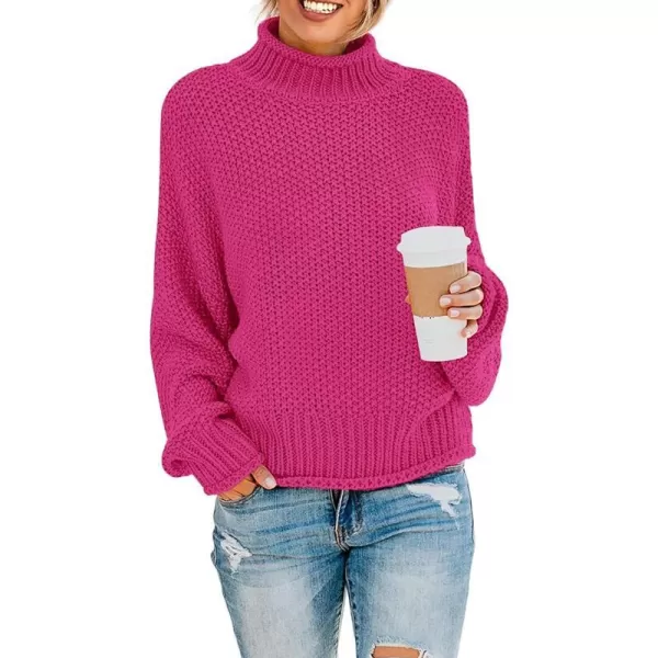 imageZESICA Womens 2023 Turtleneck Batwing Sleeve Loose Oversized Chunky Knitted Pullover Sweater Jumper TopsRose