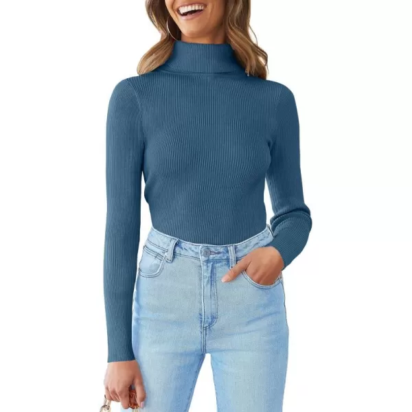 imageZESICA Womens 2023 Turtleneck Long Sleeve Knit Shirts Fall Basic Tops Slim Fitted Ribbed SweaterDarkblue