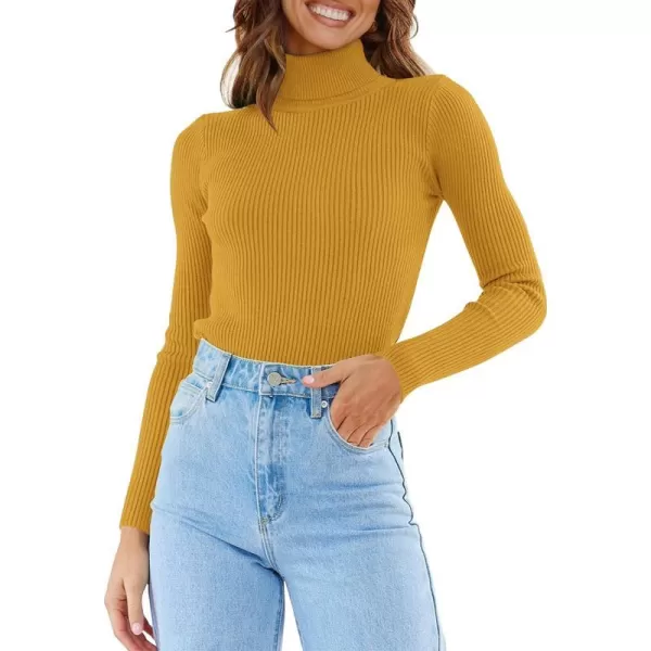 imageZESICA Womens 2023 Turtleneck Long Sleeve Knit Shirts Fall Basic Tops Slim Fitted Ribbed SweaterMustard