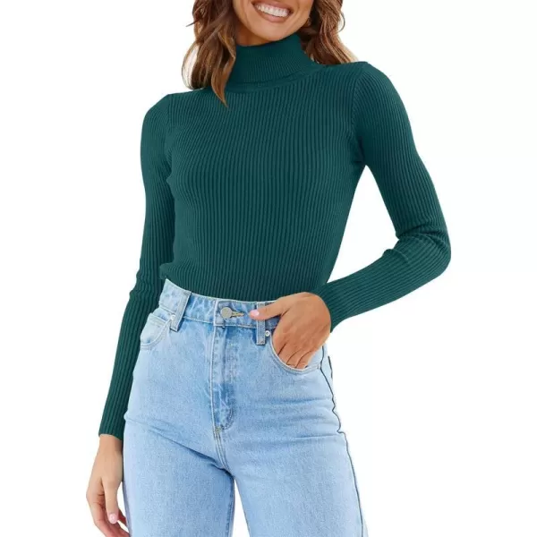 imageZESICA Womens 2023 Turtleneck Long Sleeve Knit Shirts Fall Basic Tops Slim Fitted Ribbed SweaterTeal