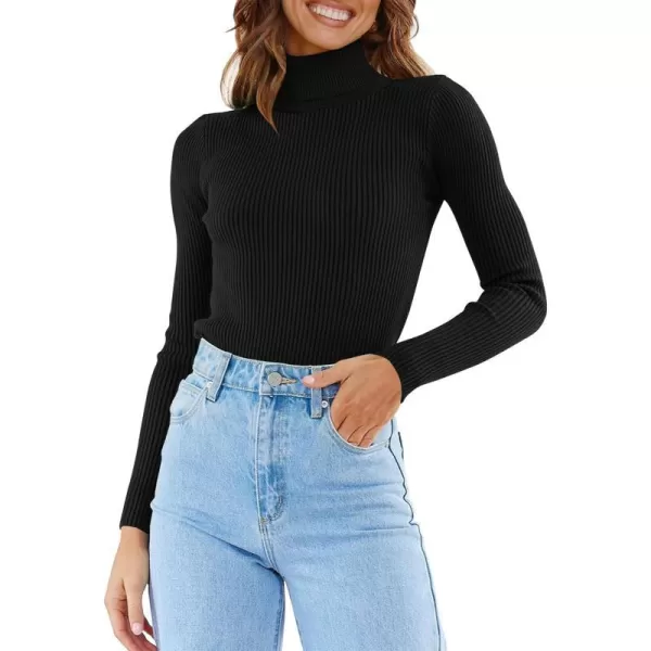 ZESICA Women's 2023 Turtleneck Long Sleeve Knit Shirts Fall Basic Tops Slim Fitted Ribbed Sweater