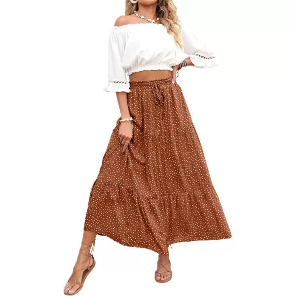 imageZESICA Womens 2024 Bohemian Floral Printed Elastic Waist A Line Maxi Skirt with PocketsBrown
