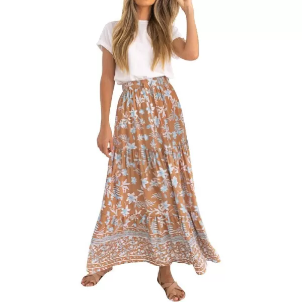 imageZESICA Womens 2024 Bohemian Floral Printed Elastic Waist A Line Maxi Skirt with PocketsClay