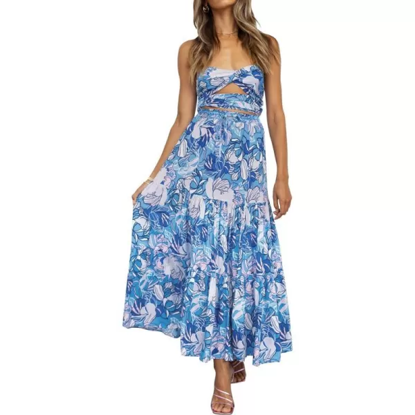 imageZESICA Womens 2024 Bohemian Floral Printed Elastic Waist A Line Maxi Skirt with PocketsCobalt