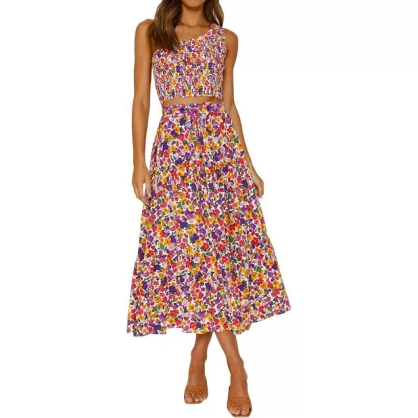 imageZESICA Womens 2024 Bohemian Floral Printed Elastic Waist A Line Maxi Skirt with PocketsDarkpurple