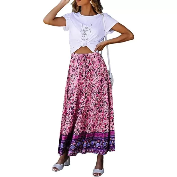 imageZESICA Womens 2024 Bohemian Floral Printed Elastic Waist A Line Maxi Skirt with PocketsFloral Purple