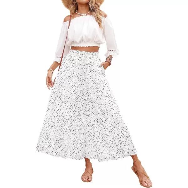 imageZESICA Womens 2024 Bohemian Floral Printed Elastic Waist A Line Maxi Skirt with PocketsIvory