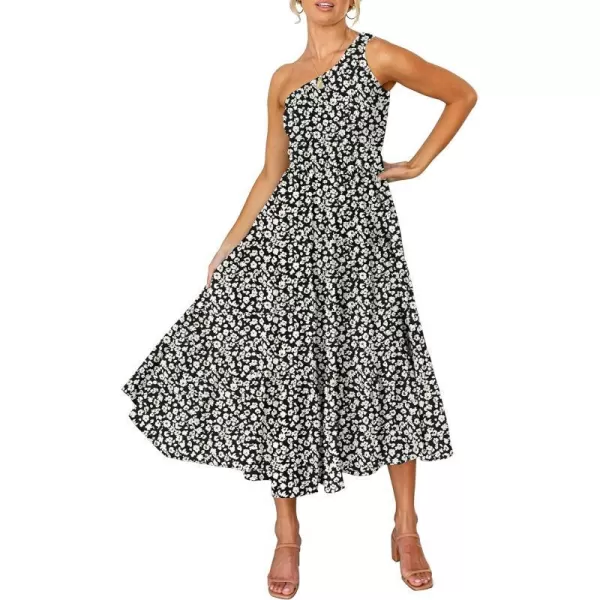 imageZESICA Womens 2024 Bohemian Summer Floral Print One Shoulder Sleeveless Smocked Ruffle Tiered Beach Long Midi DressGraphiack