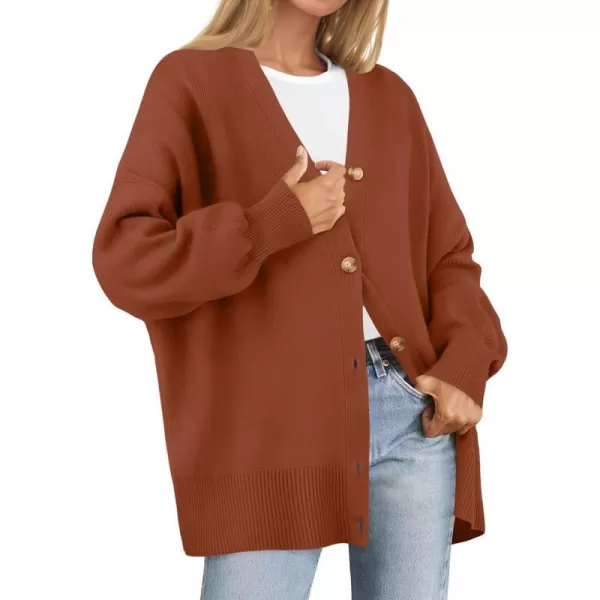 imageZESICA Womens 2024 Casual Long Sleeve Cardigan V Neck Button Down Open Front Knit Loose Oversized Sweater CoatRust
