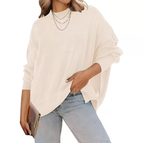 imageZESICA Womens 2024 Fall Casual Long Sleeve Crew Neck Side Slit Oversized Ribbed Knit Pullover Sweater TopsBeige
