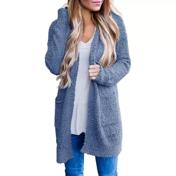 imageZESICA Womens 2024 Fall Casual Long Sleeve Open Front Soft Chunky Knit Sweater Cardigan OuterwearDusty Blue