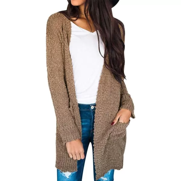 imageZESICA Womens 2024 Fall Casual Long Sleeve Open Front Soft Chunky Knit Sweater Cardigan OuterwearMocha