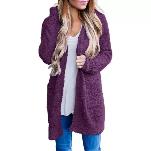 imageZESICA Womens 2024 Fall Casual Long Sleeve Open Front Soft Chunky Knit Sweater Cardigan OuterwearPlum