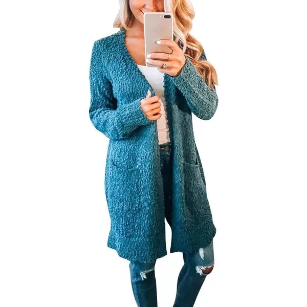 imageZESICA Womens 2024 Fall Casual Long Sleeve Open Front Soft Chunky Knit Sweater Cardigan OuterwearTeal