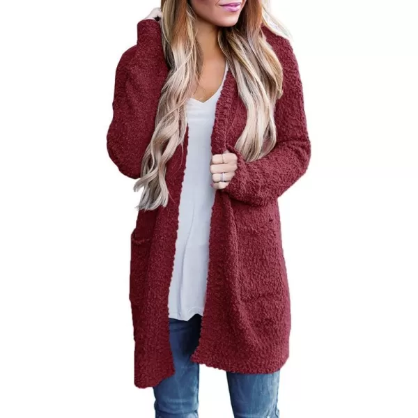 imageZESICA Womens 2024 Fall Casual Long Sleeve Open Front Soft Chunky Knit Sweater Cardigan OuterwearWine