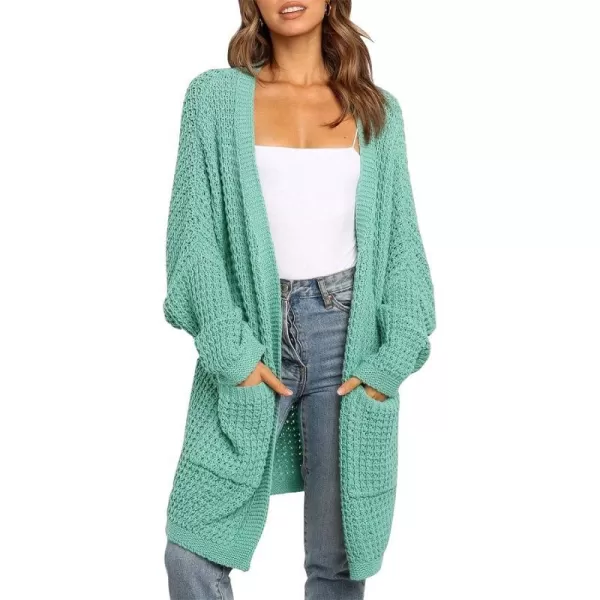 imageZESICA Womens 2024 Fall Long Batwing Sleeve Open Front Chunky Knit Cardigan SweaterGreen