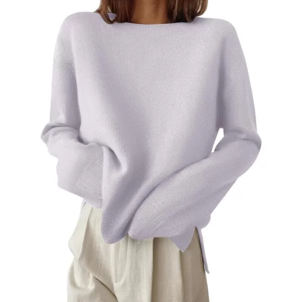 imageZESICA Womens 2024 Fall Long Sleeve Crew Neck Soft Knit Side Slit Comfy Loose Pullover Sweater Jumper TopsPurple