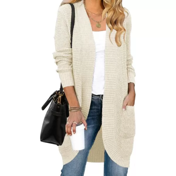 imageZESICA Womens 2024 Fall Long Sleeve Open Front Cardigans Casual Lightweight Soft Chunky Knit Draped Sweaters OuterwearsApricot