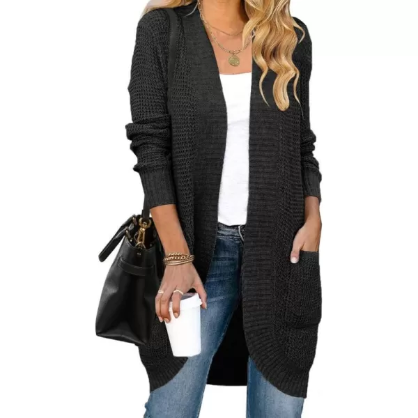 imageZESICA Womens 2024 Fall Long Sleeve Open Front Cardigans Casual Lightweight Soft Chunky Knit Draped Sweaters OuterwearsBlack