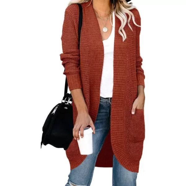 imageZESICA Womens 2024 Fall Long Sleeve Open Front Cardigans Casual Lightweight Soft Chunky Knit Draped Sweaters OuterwearsBrickred