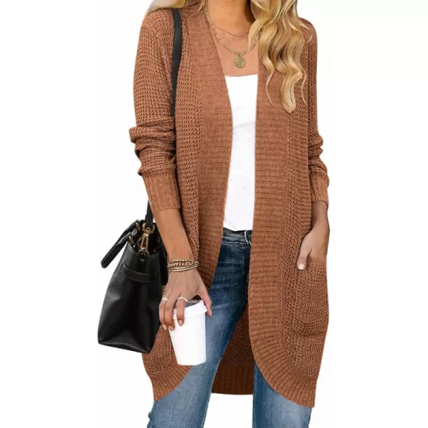 imageZESICA Womens 2024 Fall Long Sleeve Open Front Cardigans Casual Lightweight Soft Chunky Knit Draped Sweaters OuterwearsBrown