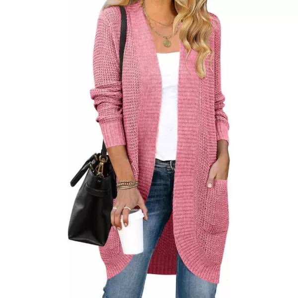 imageZESICA Womens 2024 Fall Long Sleeve Open Front Cardigans Casual Lightweight Soft Chunky Knit Draped Sweaters OuterwearsDarkpink