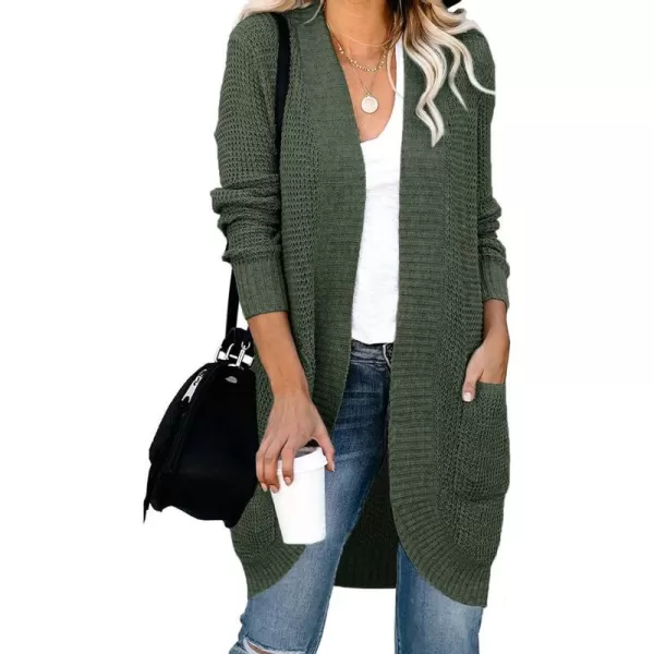 imageZESICA Womens 2024 Fall Long Sleeve Open Front Cardigans Casual Lightweight Soft Chunky Knit Draped Sweaters OuterwearsGreen
