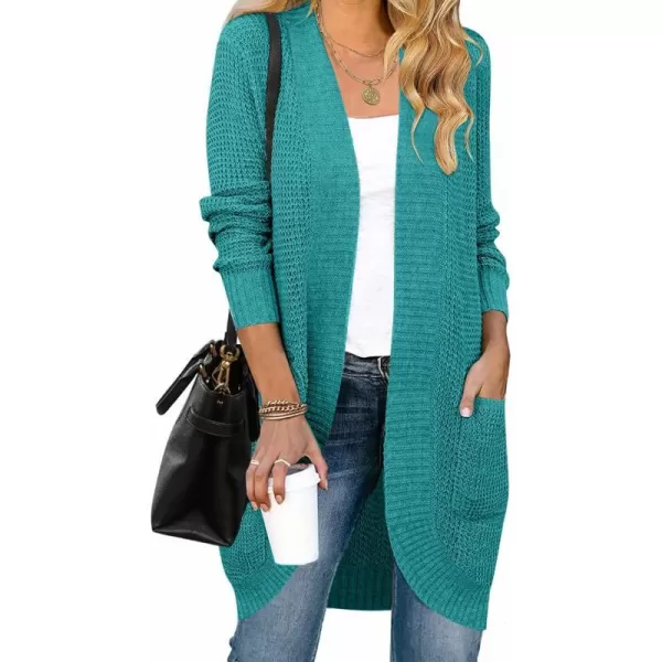 imageZESICA Womens 2024 Fall Long Sleeve Open Front Cardigans Casual Lightweight Soft Chunky Knit Draped Sweaters OuterwearsLakegreen