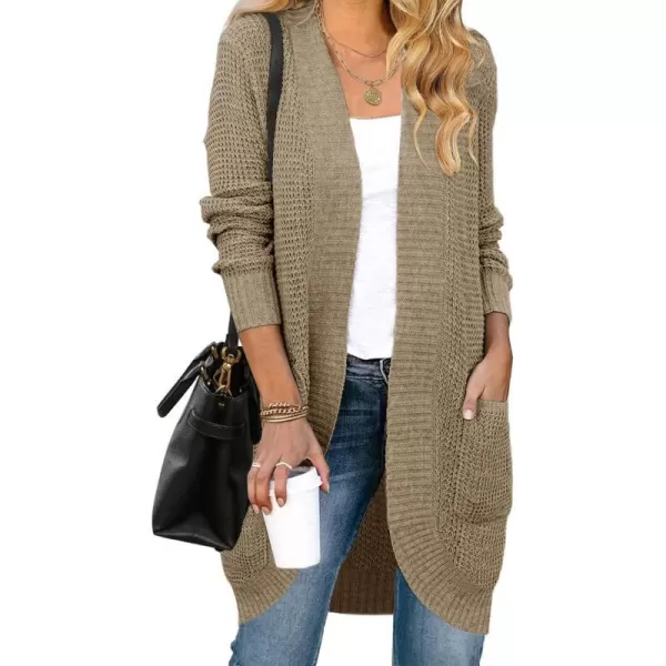 imageZESICA Womens 2024 Fall Long Sleeve Open Front Cardigans Casual Lightweight Soft Chunky Knit Draped Sweaters OuterwearsLightkhaki