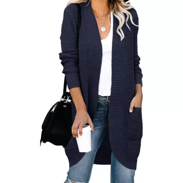 imageZESICA Womens 2024 Fall Long Sleeve Open Front Cardigans Casual Lightweight Soft Chunky Knit Draped Sweaters OuterwearsNavy