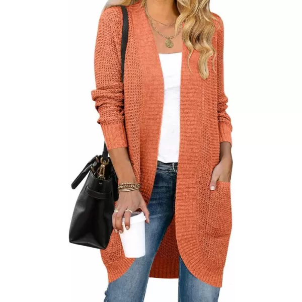 imageZESICA Womens 2024 Fall Long Sleeve Open Front Cardigans Casual Lightweight Soft Chunky Knit Draped Sweaters OuterwearsOrange