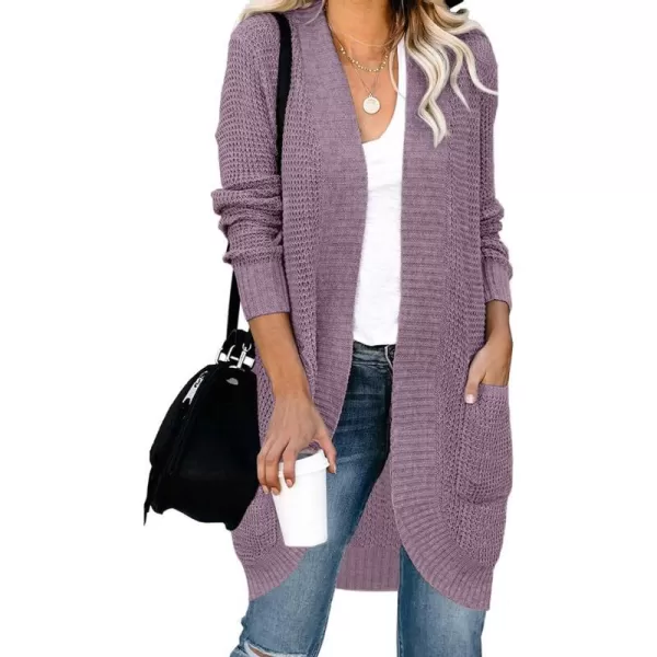 imageZESICA Womens 2024 Fall Long Sleeve Open Front Cardigans Casual Lightweight Soft Chunky Knit Draped Sweaters OuterwearsPurple